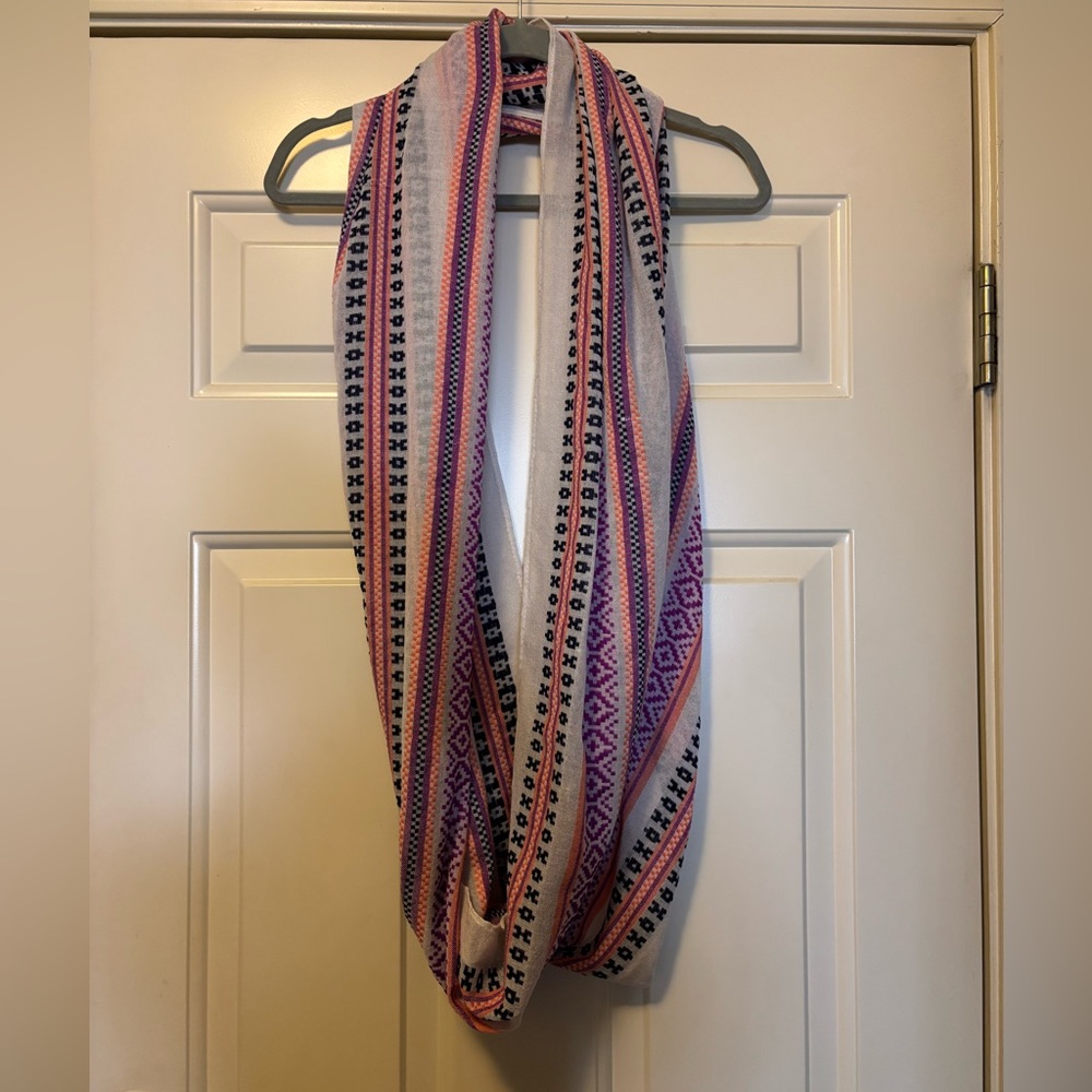 Tribal Patterned Infinity Scarf - Pink, Purple, Navy Blue, Orange and White